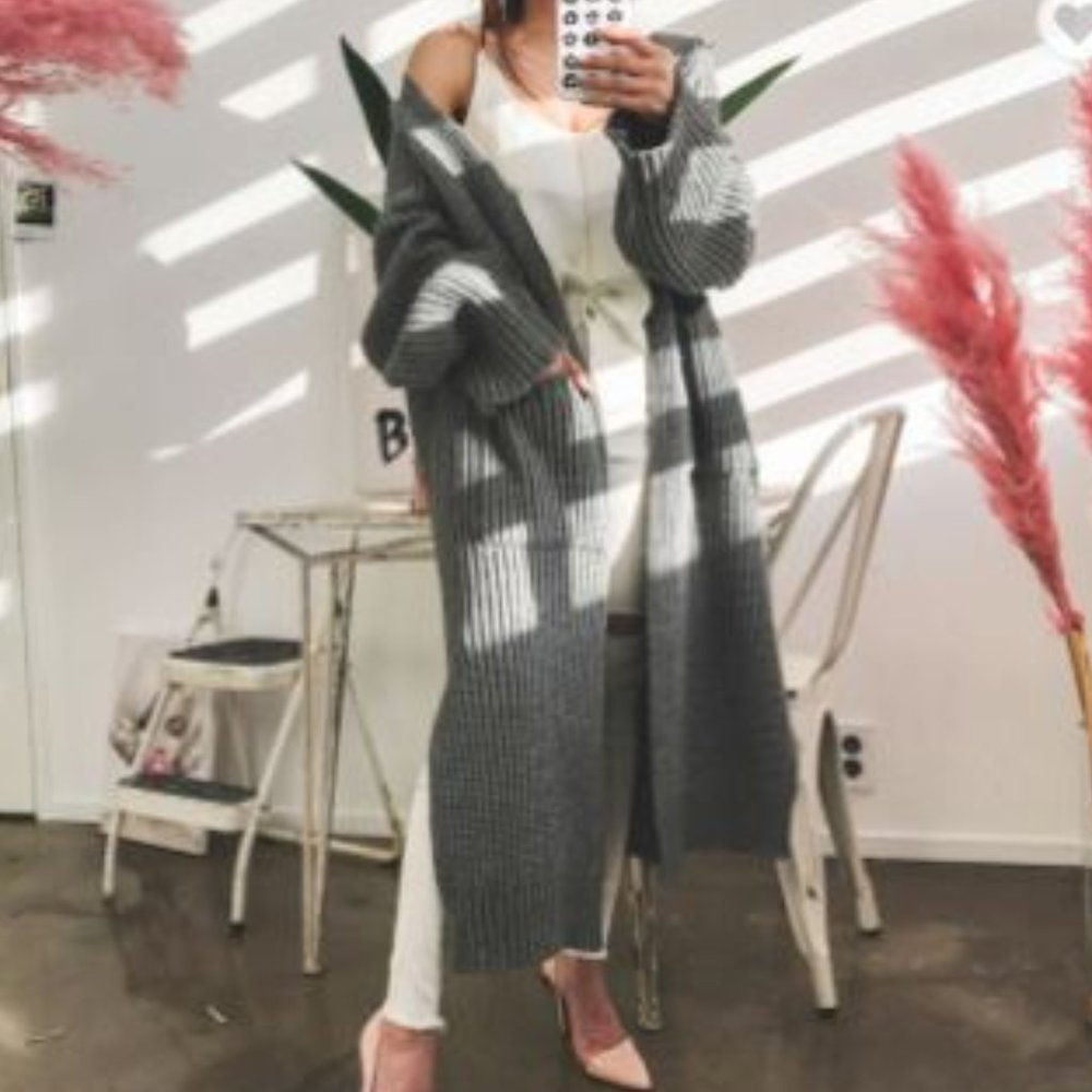 NWOT Knit Chunky Long Sweater Duster (Gray)